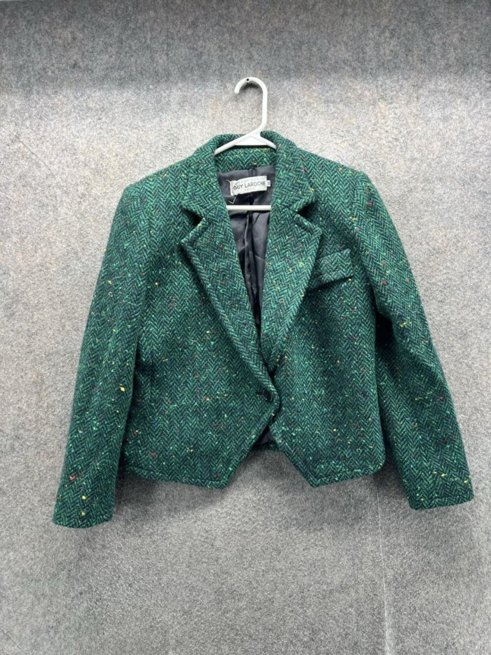 Vintage Guy Laroche Blazer Womens 38 Green Herringbone Wool Lined Jacket France